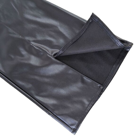 Chic Black PU Vegan Leather Pants High Waisted Straight Leg Trousers S - Picture 3 of 4